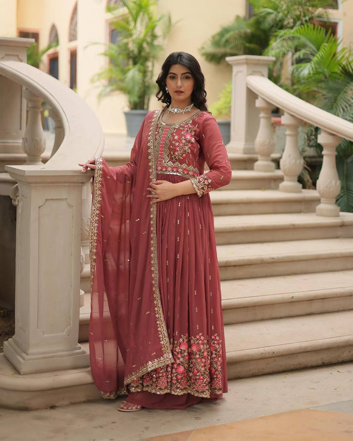 Designer Peach Color Three Piece Sharara Suit