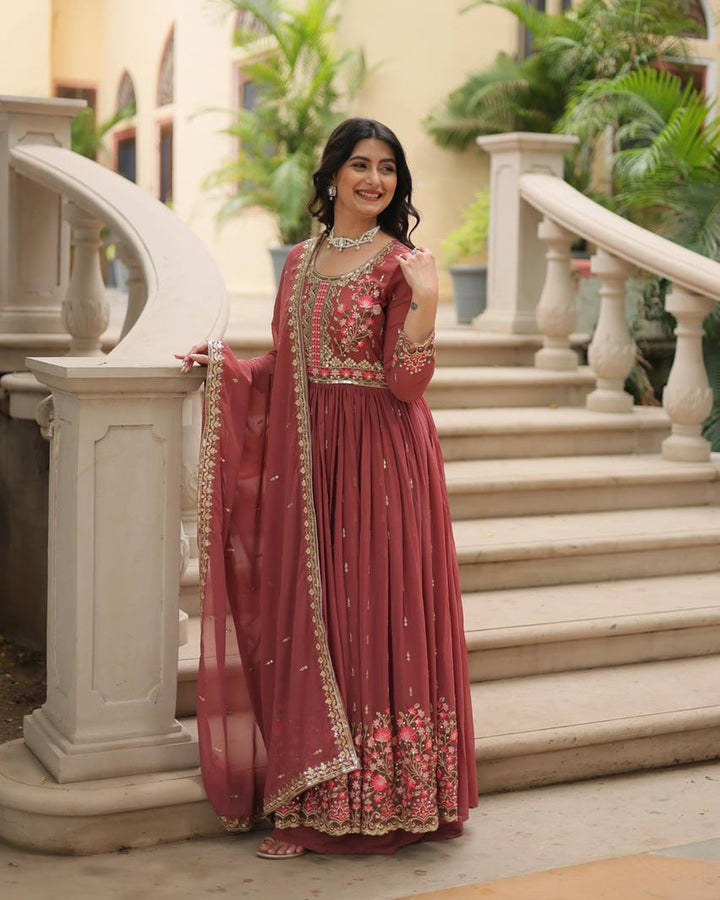 Designer Peach Color Three Piece Sharara Suit