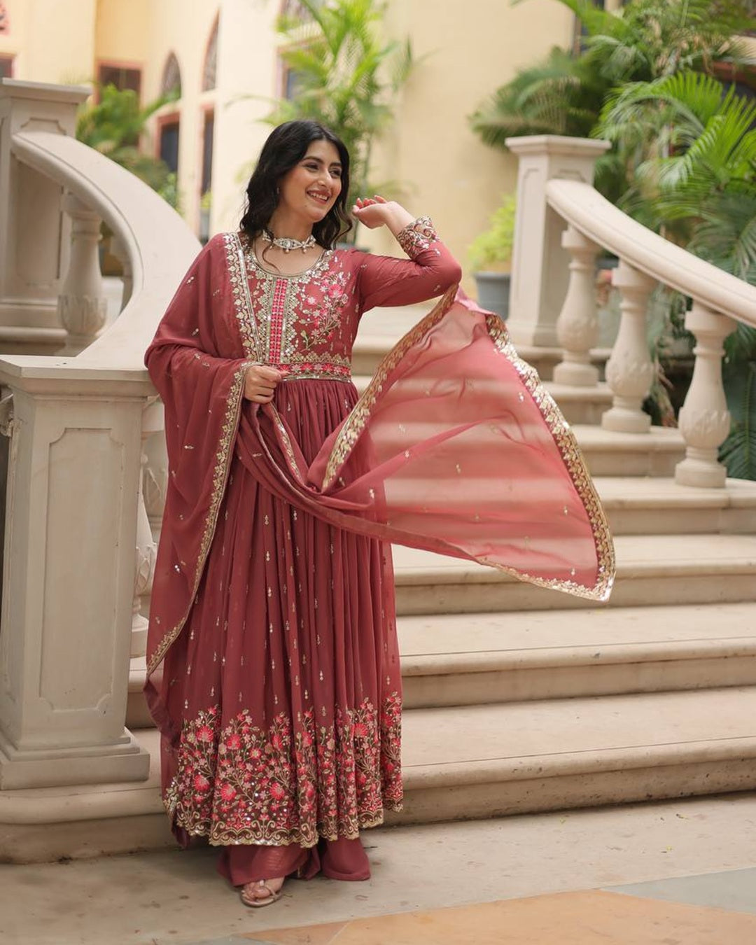 Designer Peach Color Three Piece Sharara Suit