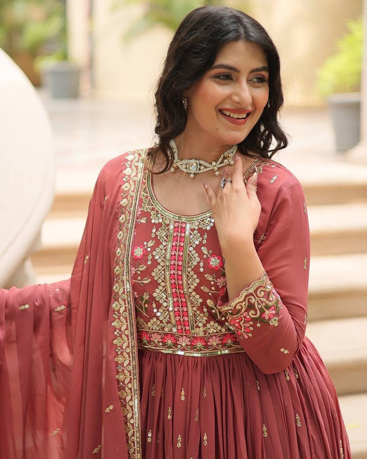 Designer Peach Color Three Piece Sharara Suit