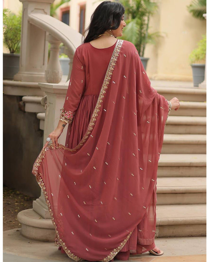 Designer Peach Color Three Piece Sharara Suit
