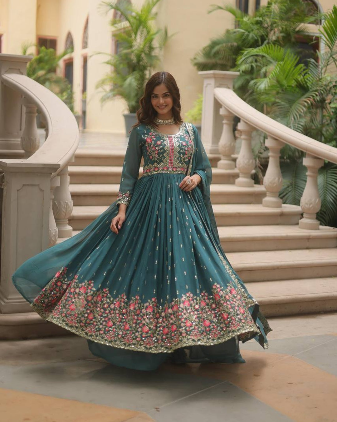 Designer Rama Color Three Piece Sharara Suit