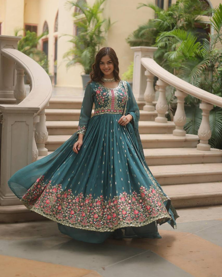 Designer Rama Color Three Piece Sharara Suit