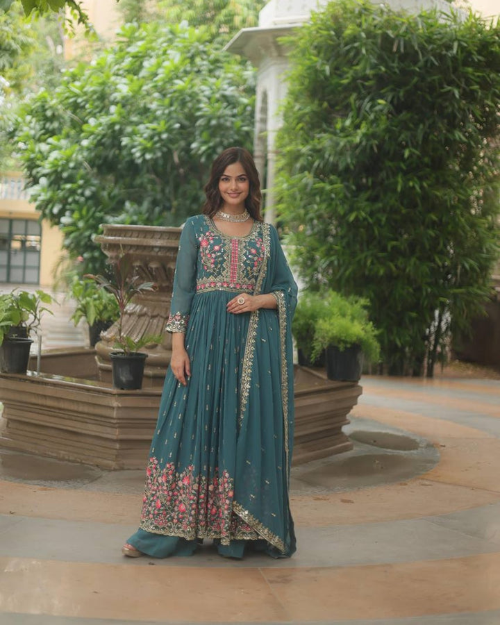Designer Rama Color Three Piece Sharara Suit