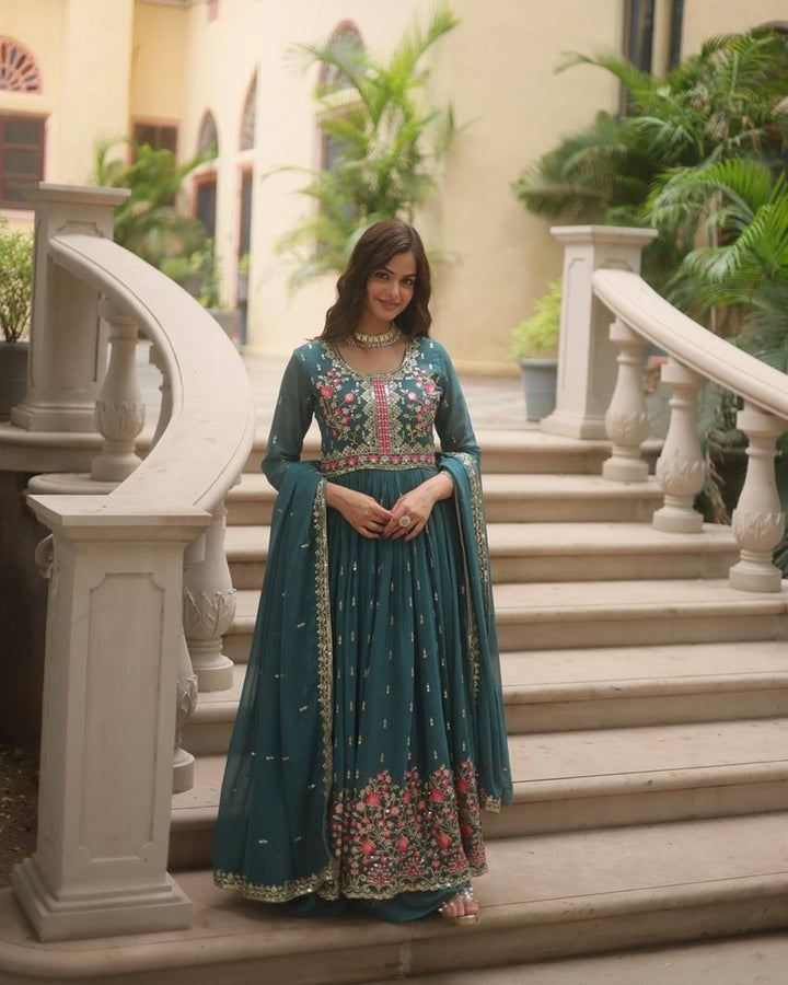 Designer Rama Color Three Piece Sharara Suit