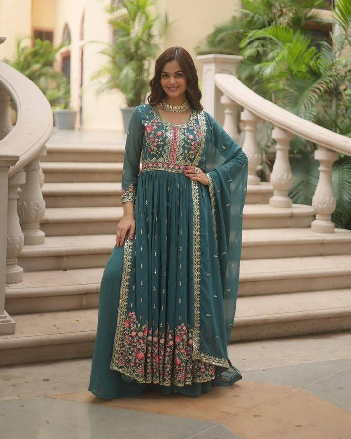 Designer Rama Color Three Piece Sharara Suit