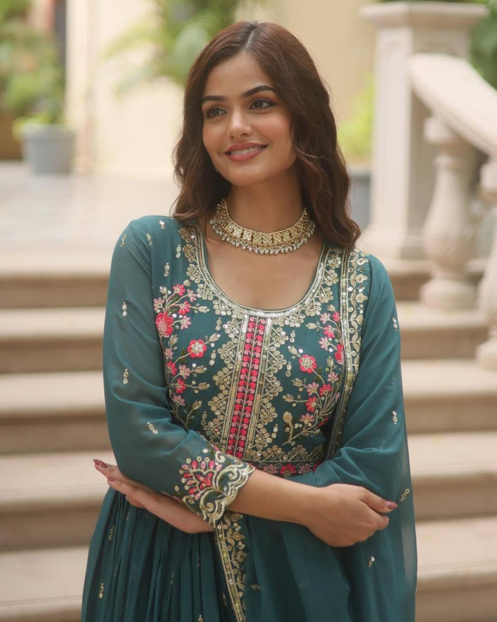 Designer Rama Color Three Piece Sharara Suit