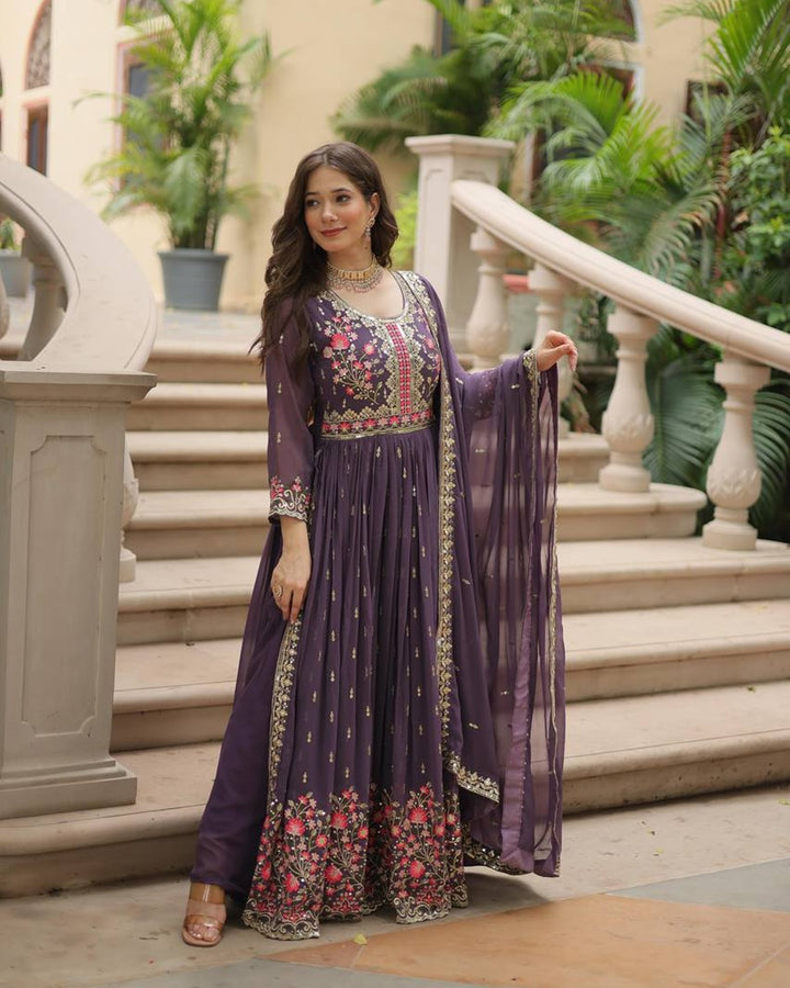 Designer Lavender Color Three Piece Sharara Suit