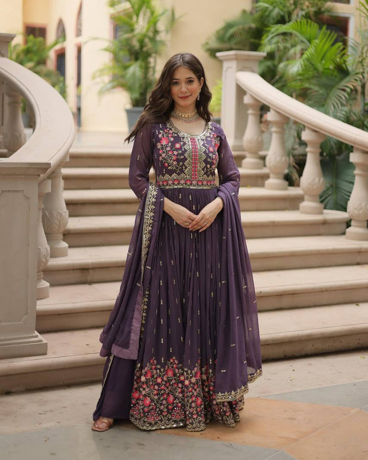Designer Lavender Color Three Piece Sharara Suit