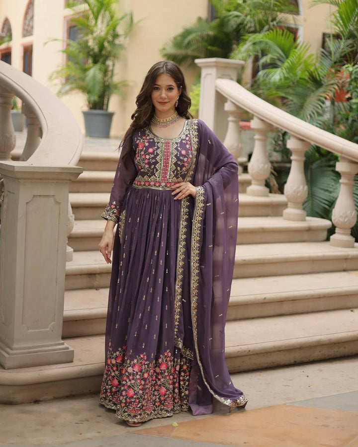 Designer Lavender Color Three Piece Sharara Suit