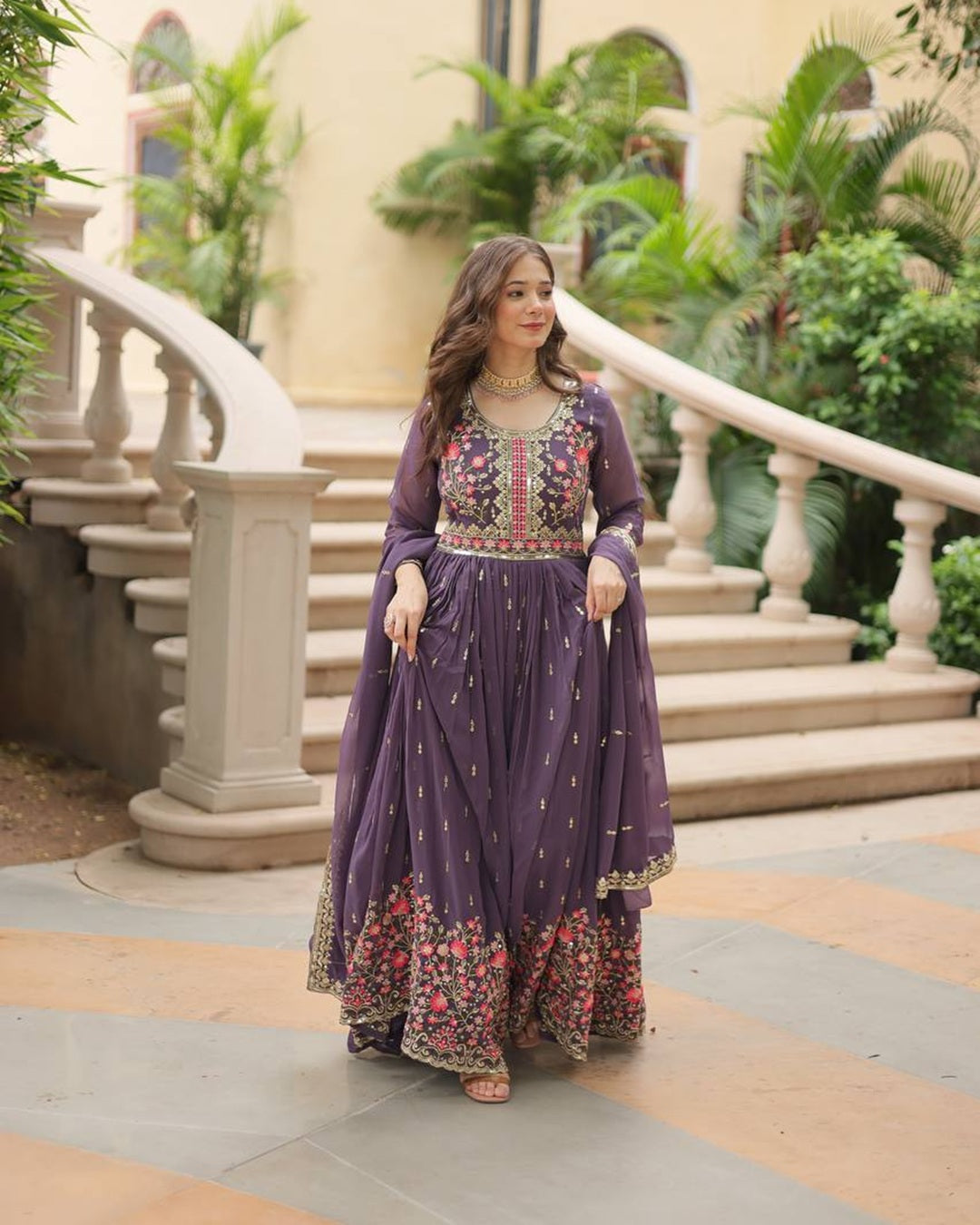 Designer Lavender Color Three Piece Sharara Suit