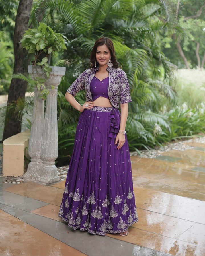 Dark Purple Color Pure Chinnon Lehenga Choli