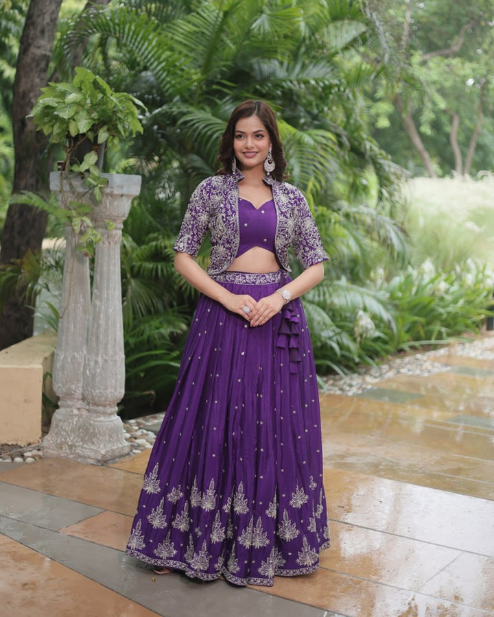 Dark Purple Color Pure Chinnon Lehenga Choli