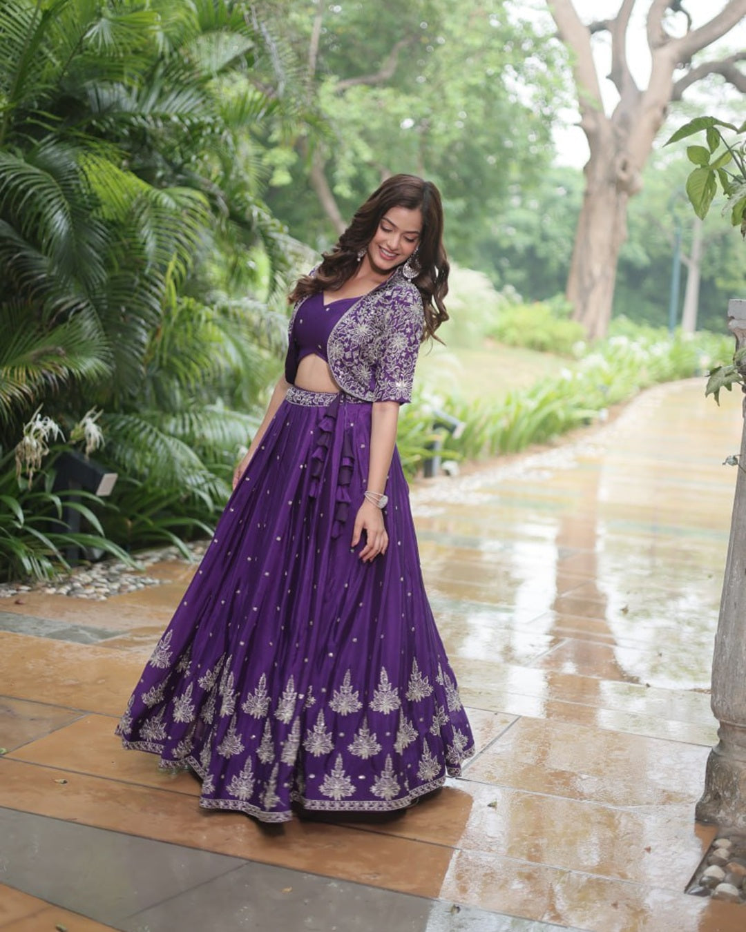 Dark Purple Color Pure Chinnon Lehenga Choli