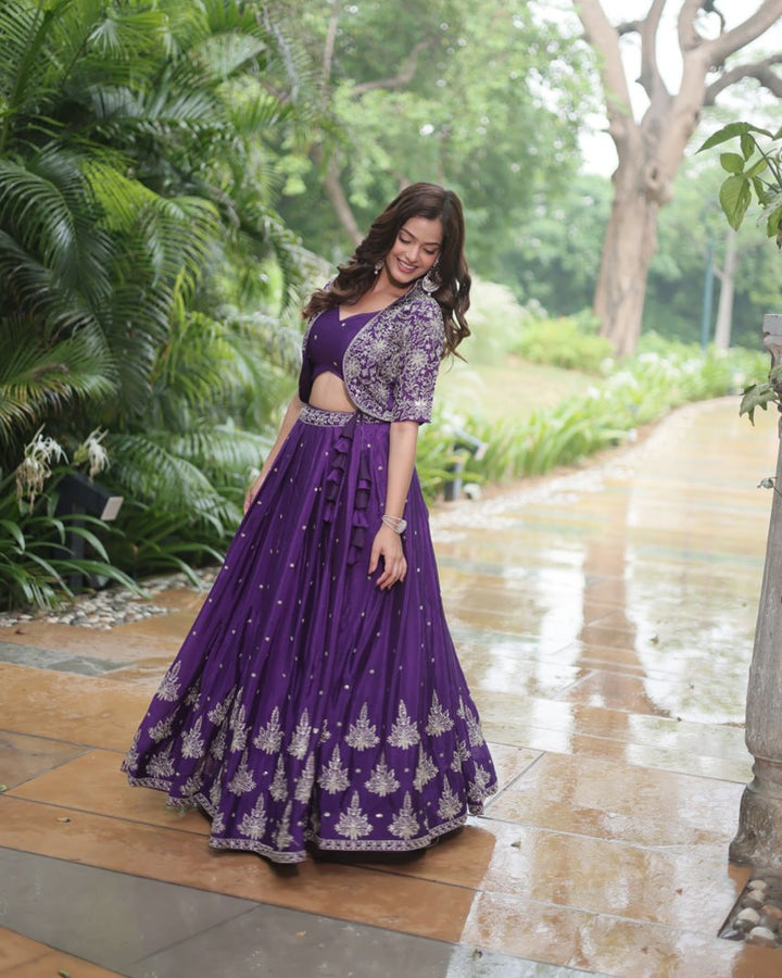 Dark Purple Color Pure Chinnon Lehenga Choli