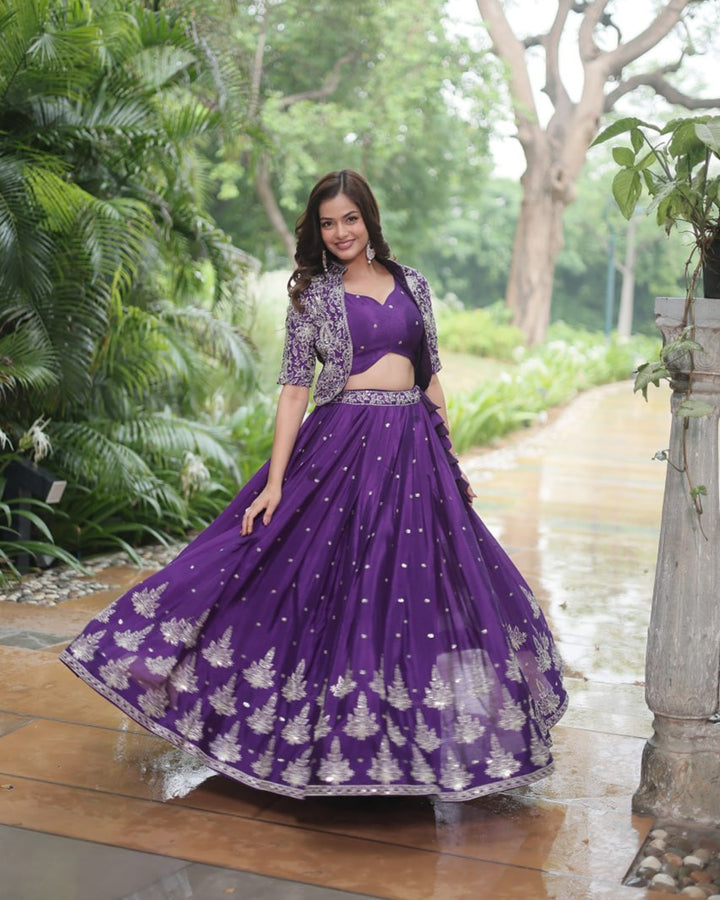 Dark Purple Color Pure Chinnon Lehenga Choli