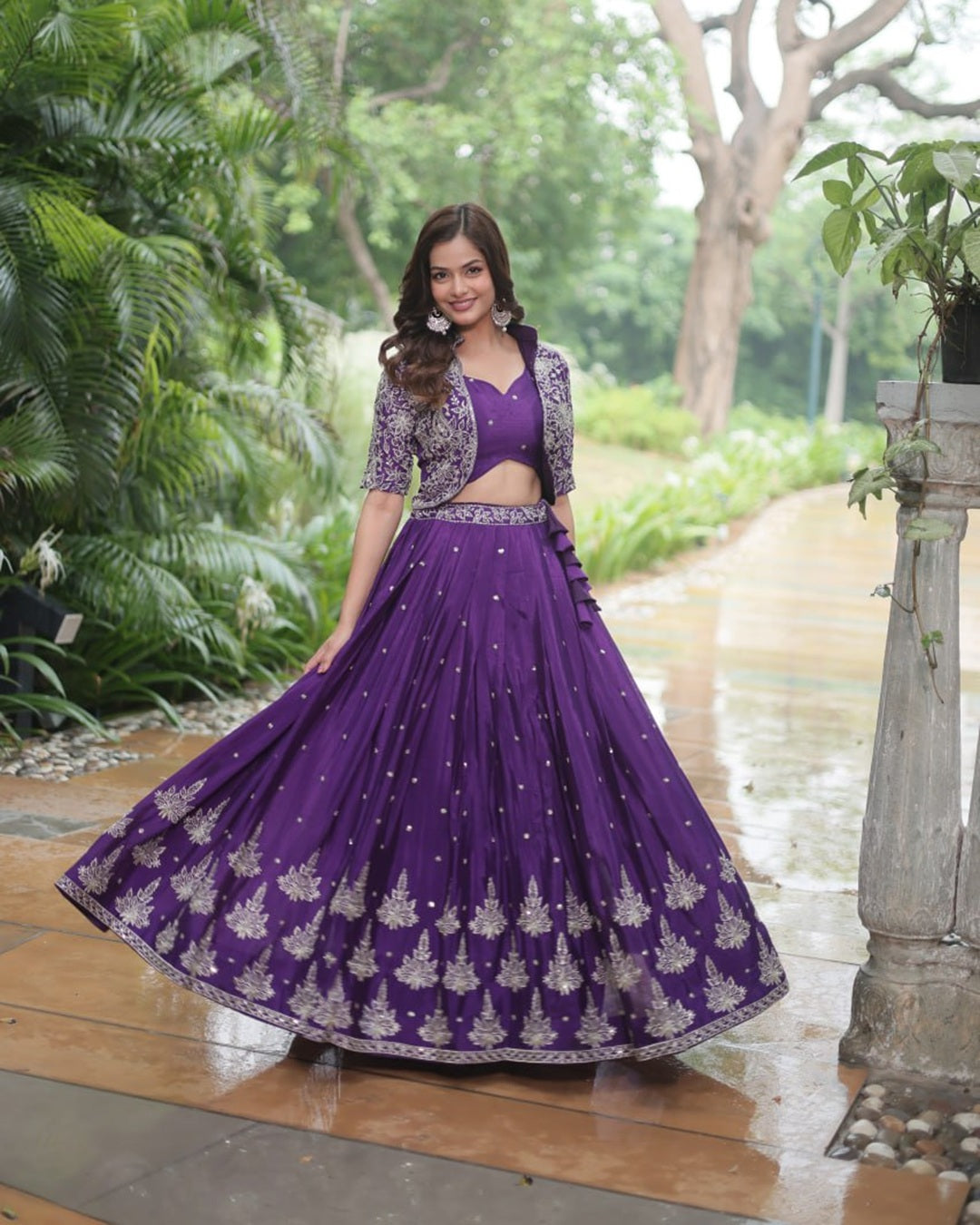 Dark Purple Color Pure Chinnon Lehenga Choli