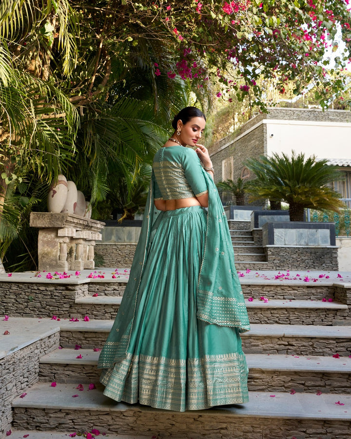 Sea Green Color Pure Chanderi Plain Navratri Lehenga Choli
