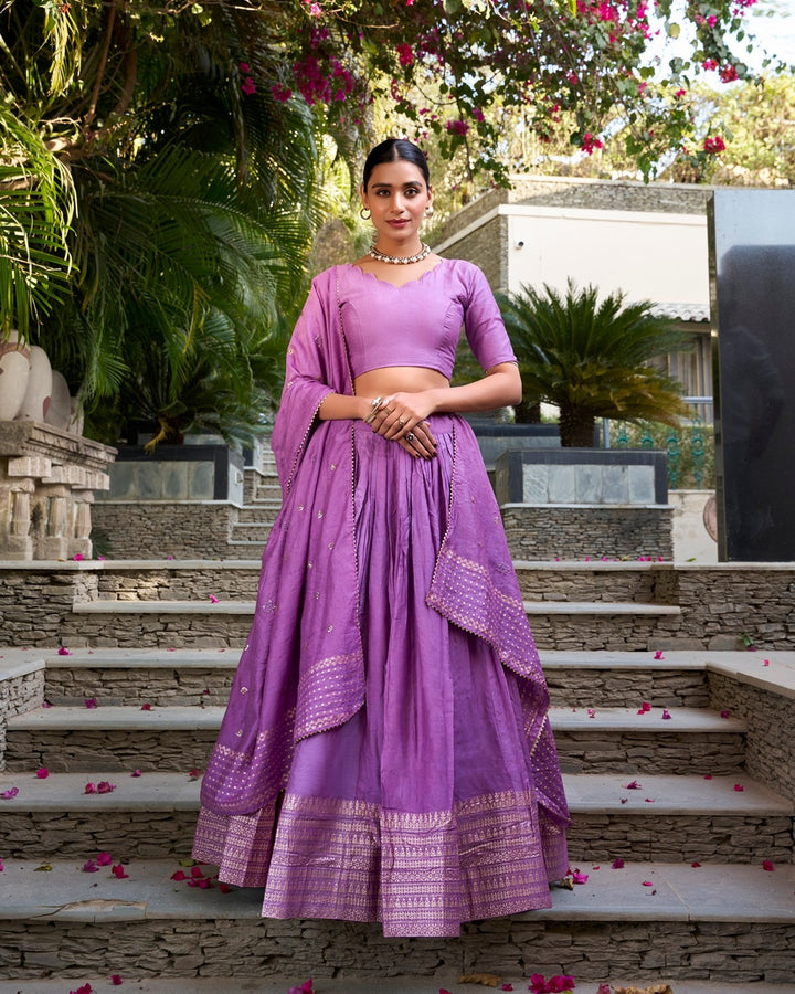 Purple Color Pure Chanderi Plain Navratri Lehenga Choli