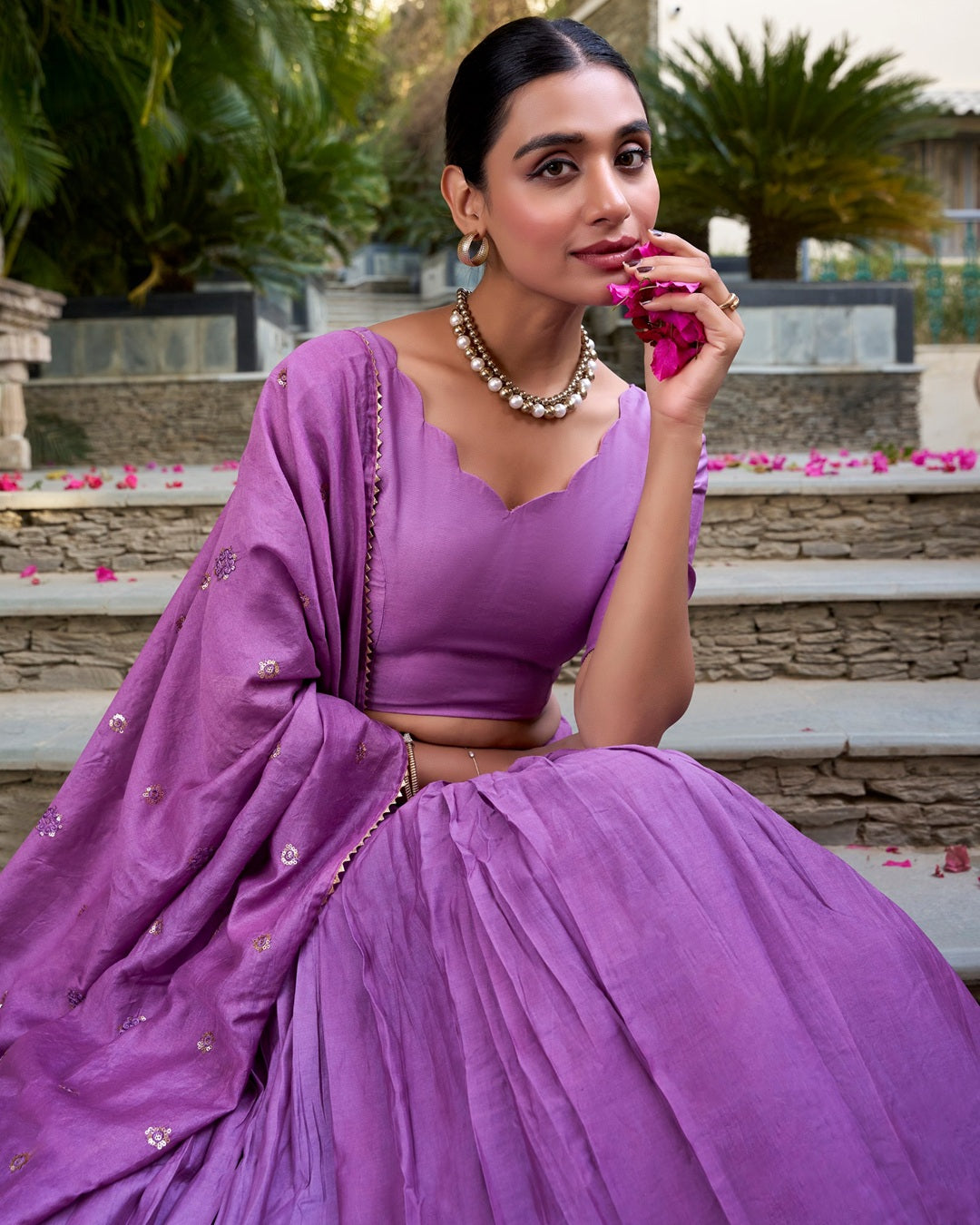 Purple Color Pure Chanderi Plain Navratri Lehenga Choli