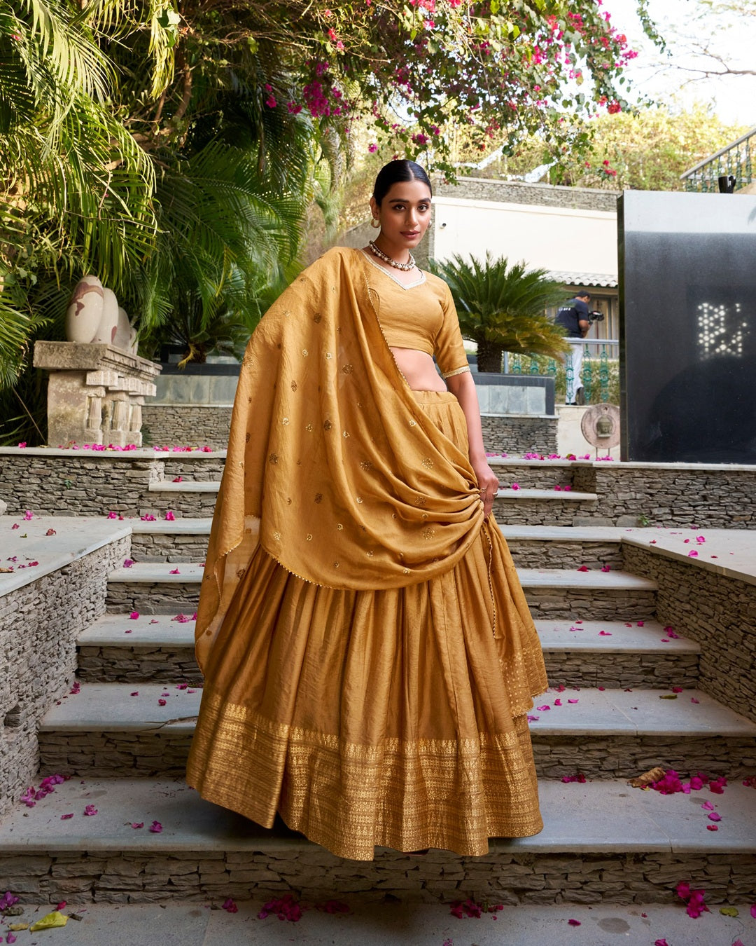 Mustard Color Pure Chanderi Plain Navratri Lehenga Choli