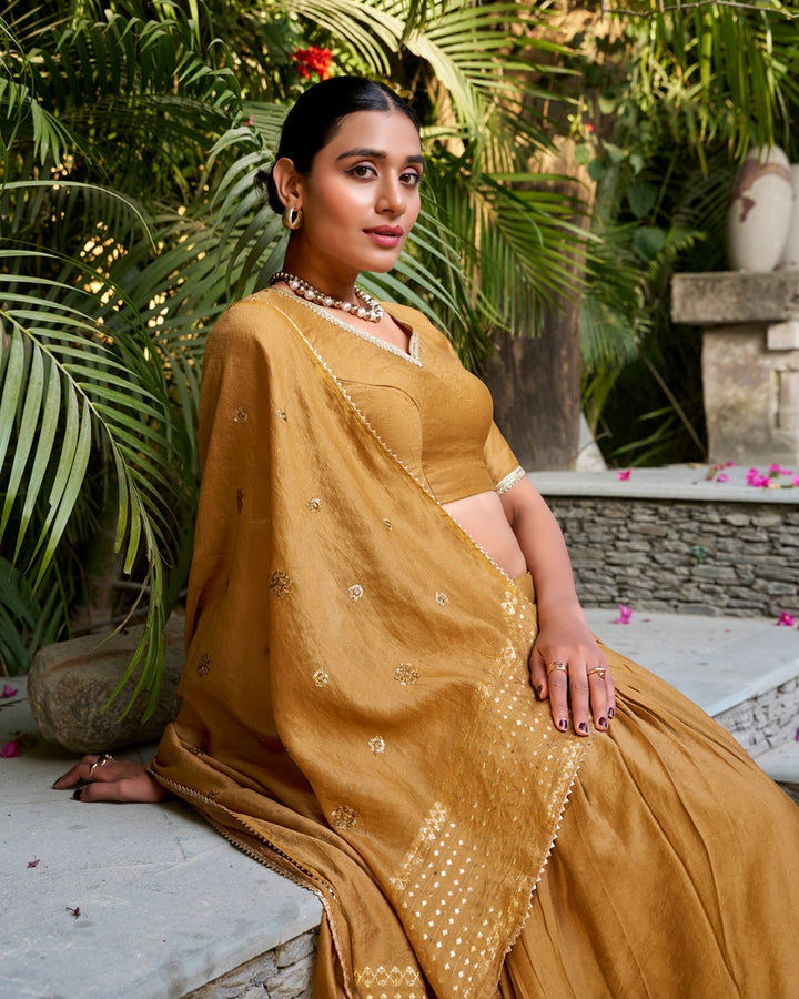 Mustard Color Pure Chanderi Plain Navratri Lehenga Choli