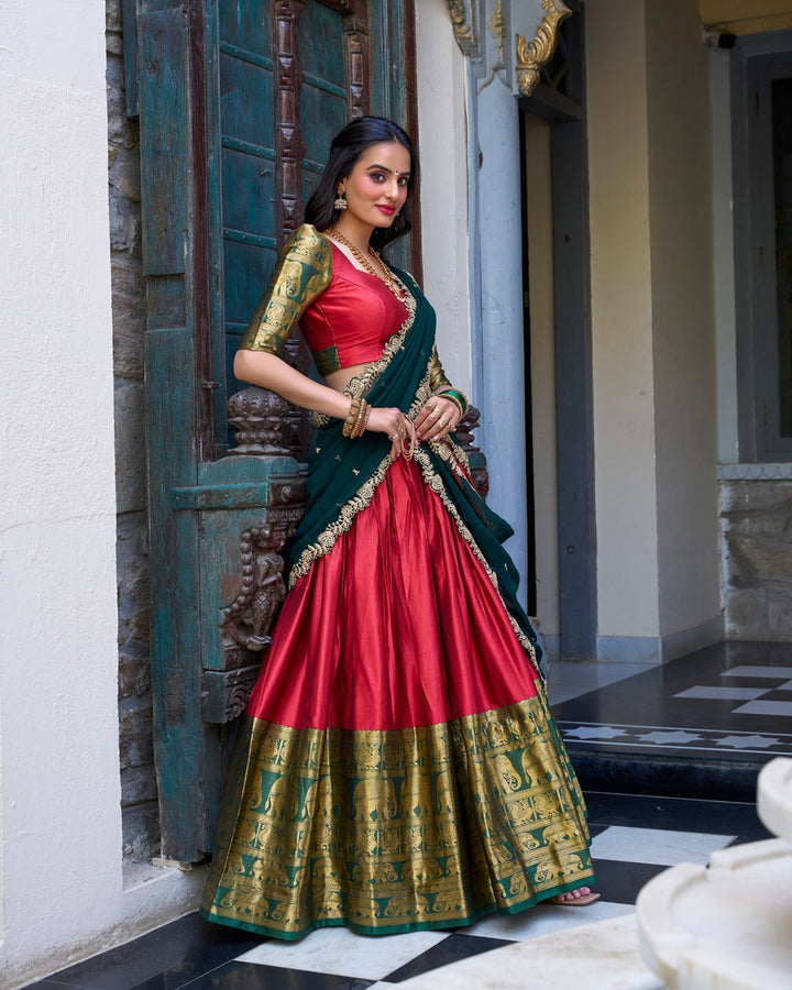 Red Color Narayan Pattu Silk Designer Lehenga Choli
