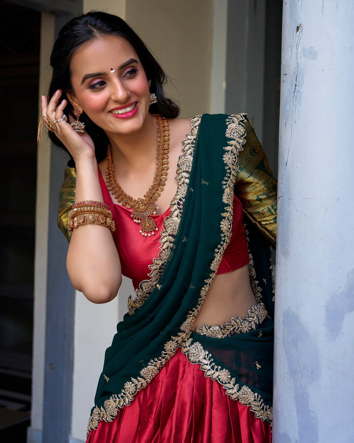 Red Color Narayan Pattu Silk Designer Lehenga Choli