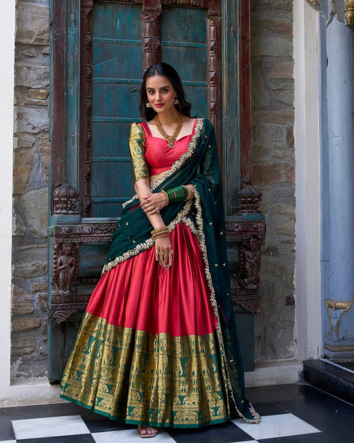 Red Color Narayan Pattu Silk Designer Lehenga Choli