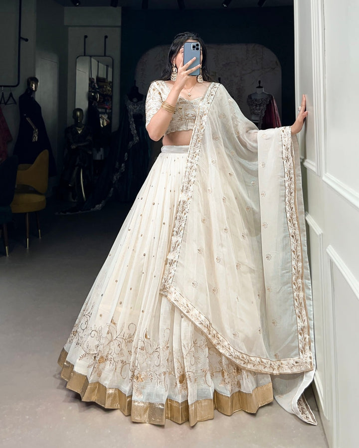 Off-White Color Silver Glossy Lehenga Choli