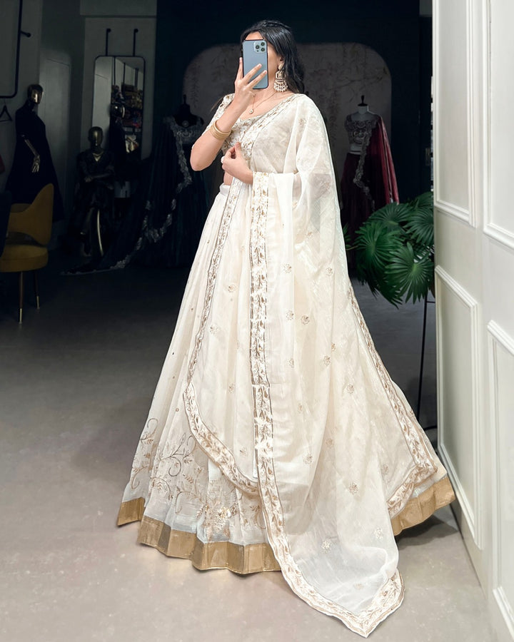 Off-White Color Silver Glossy Lehenga Choli