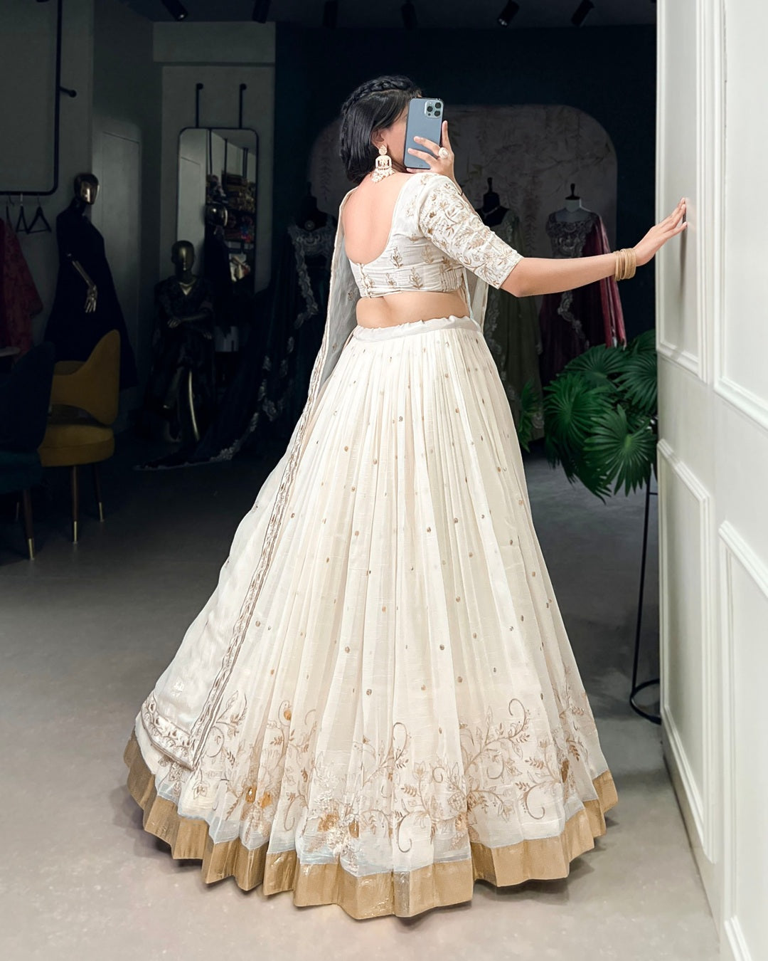 Off-White Color Silver Glossy Lehenga Choli