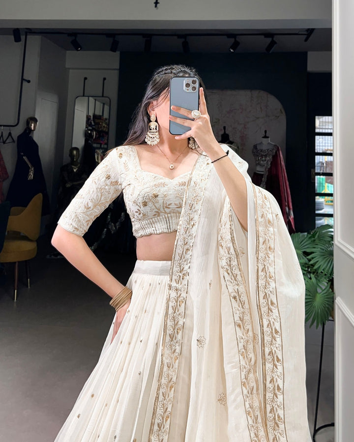Off-White Color Silver Glossy Lehenga Choli