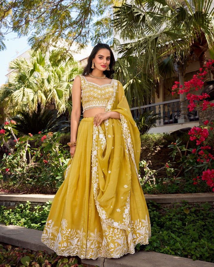 Yellow Color Gold Crush Lehenga Choli