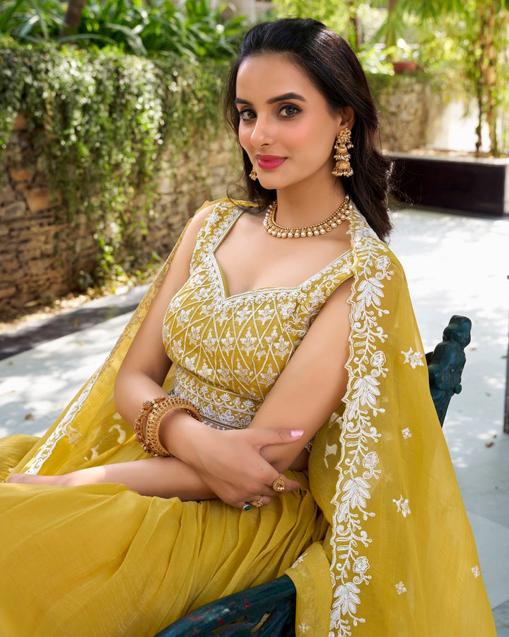 Yellow Color Gold Crush Lehenga Choli