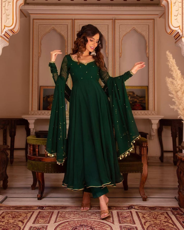 Emerald Green Georgette Anarkali Set