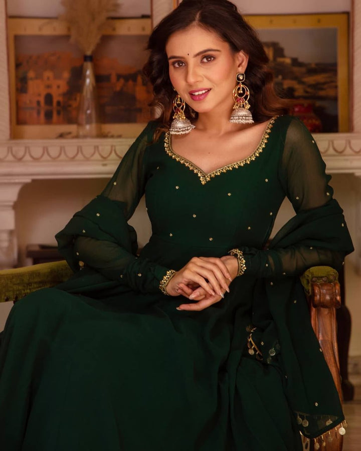 Emerald Green Georgette Anarkali Set
