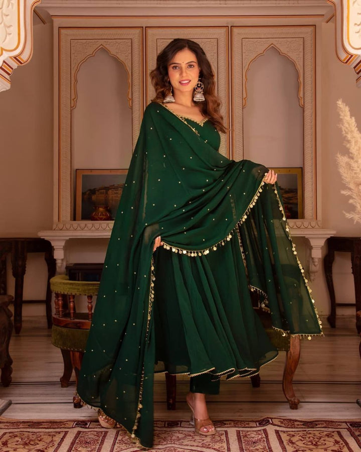 Emerald Green Georgette Anarkali Set