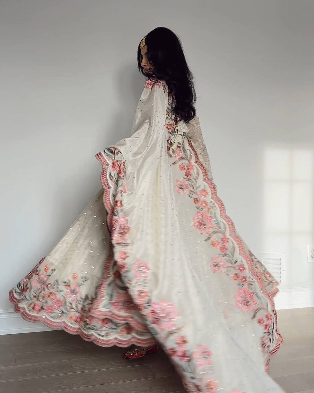 Beautiful Off White Color Pure Vichitra Silk Three Piece Anarkali Suit