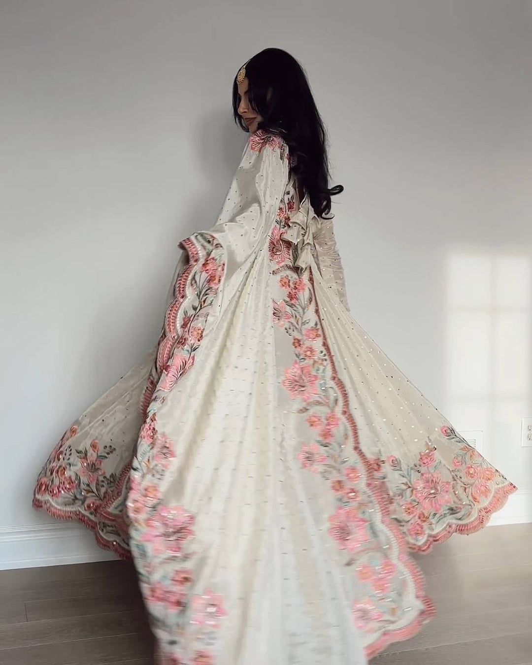 Beautiful Off White Color Pure Vichitra Silk Three Piece Anarkali Suit