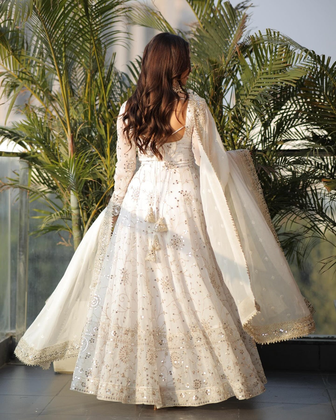 White Glamour Sequin Gown & Dupatta