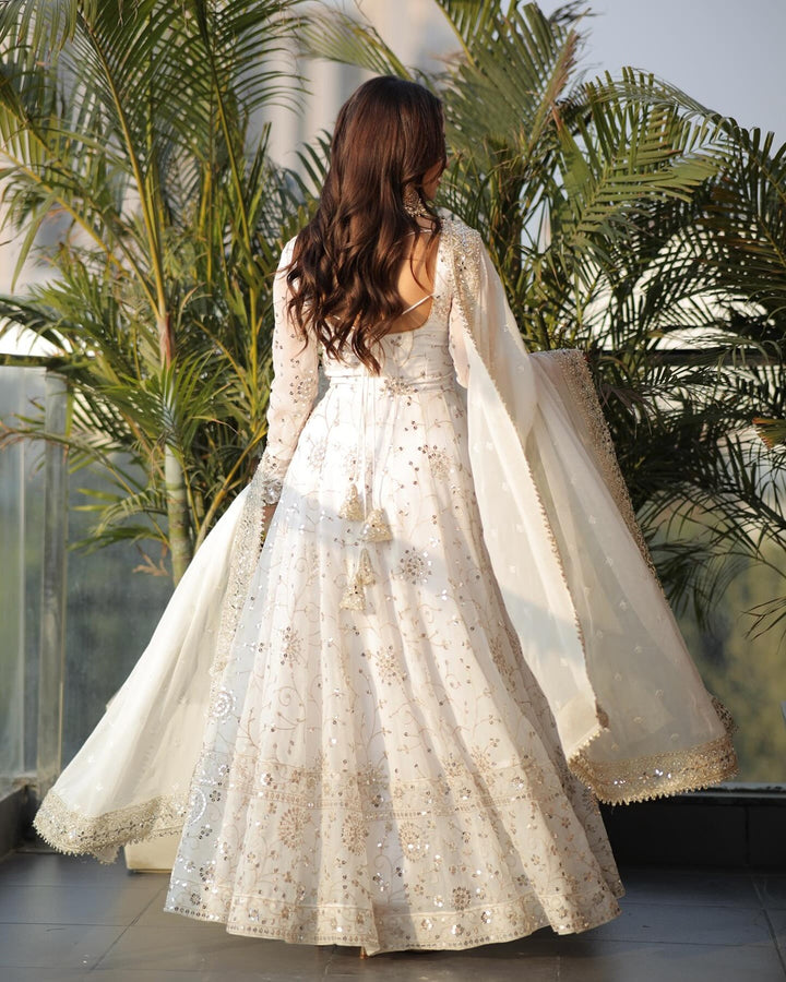 White Glamour Sequin Gown & Dupatta