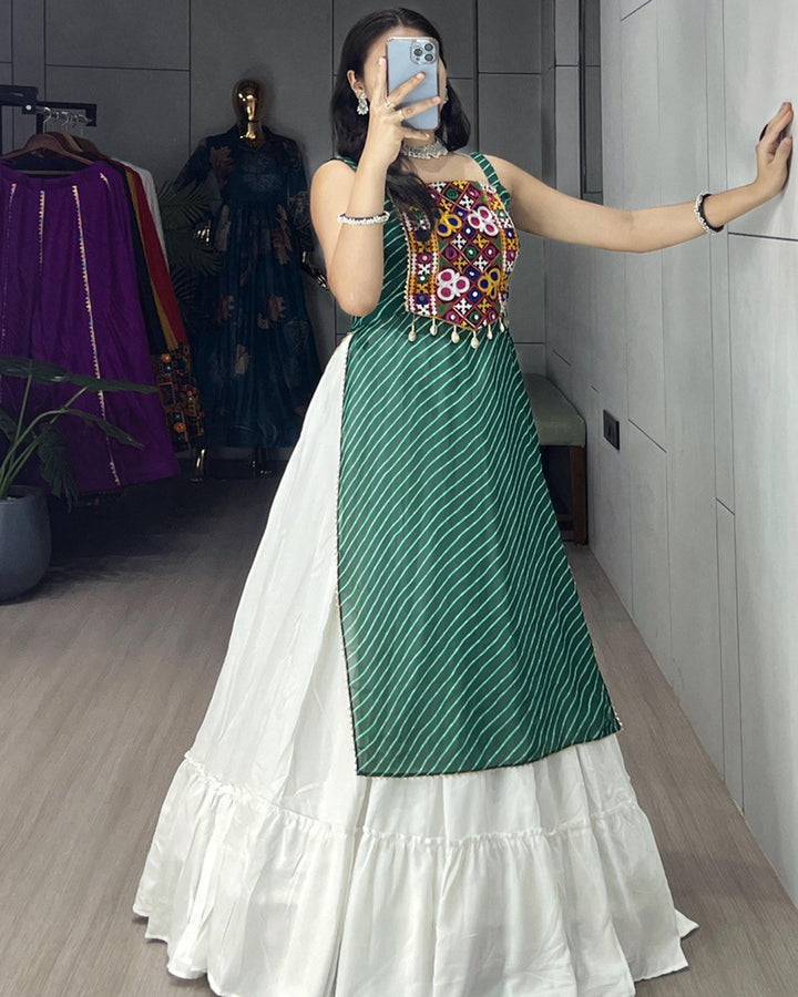 Stylish Green Kurti in Georgette Paired with Rayon Lehenga