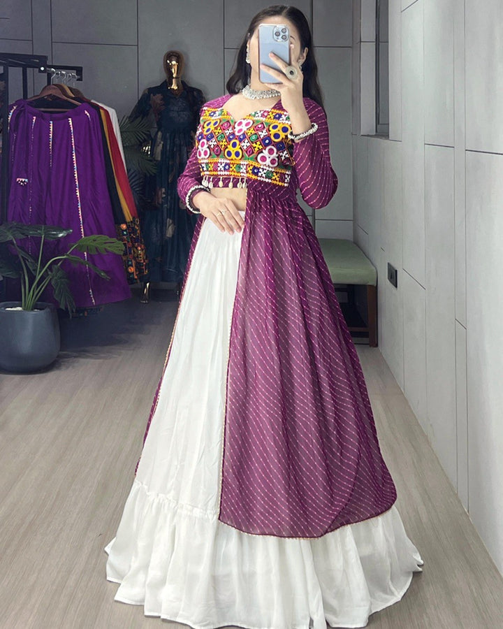 Stylish Wine Kurti & Lehenga Set – Georgette and Rayon Combo
