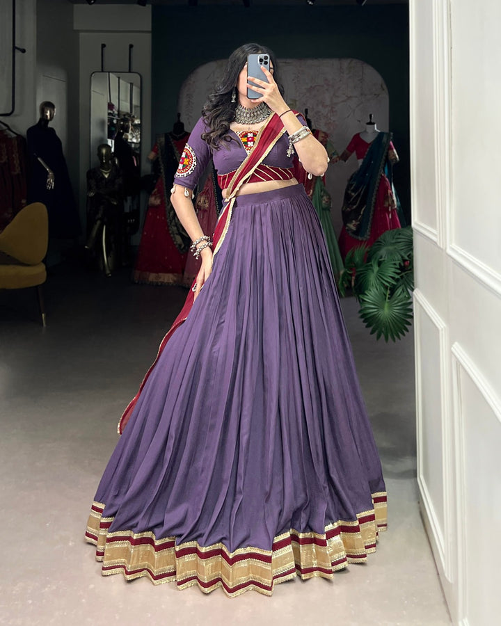 Designer Mauve Rayon Navratri Lehenga with Traditional Detailing