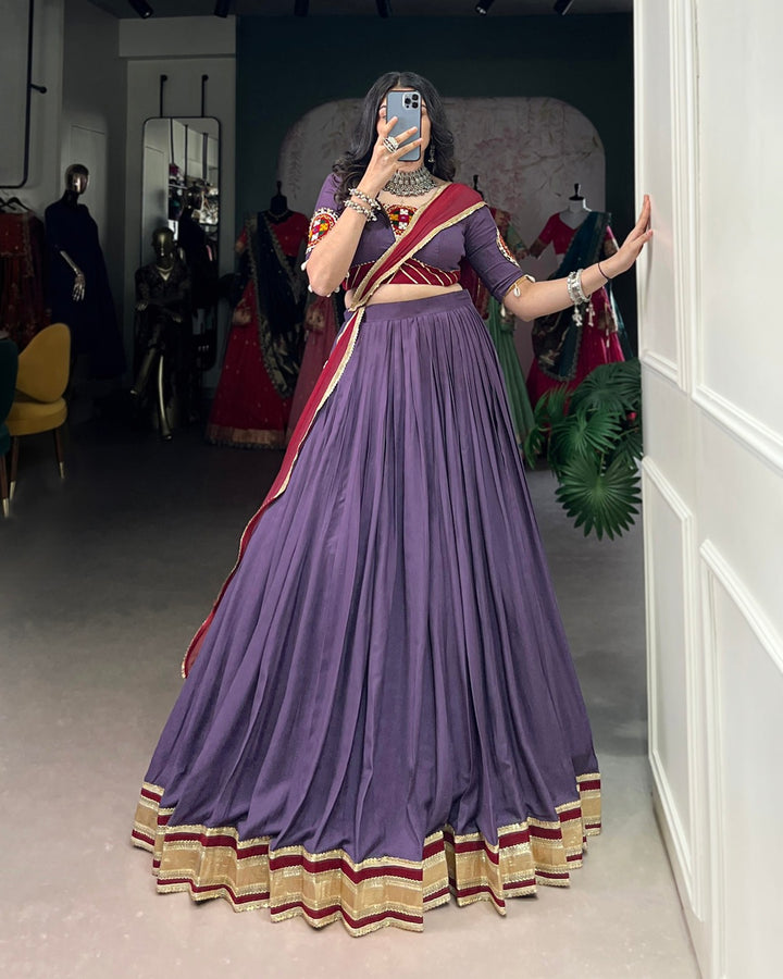 Designer Mauve Rayon Navratri Lehenga with Traditional Detailing