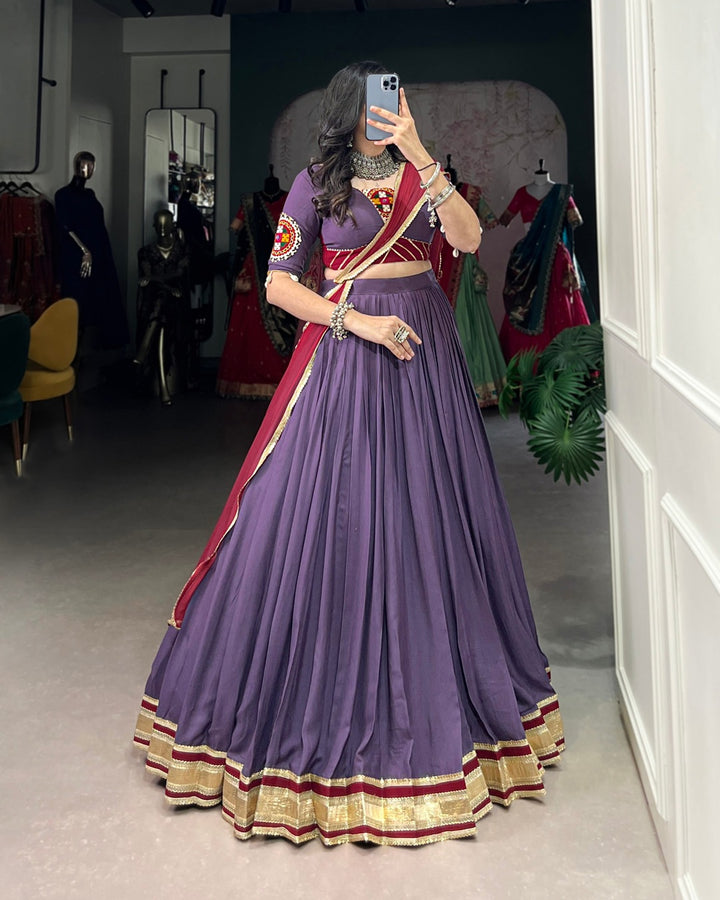 Designer Mauve Rayon Navratri Lehenga with Traditional Detailing
