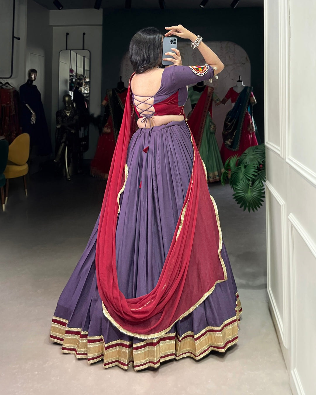 Designer Mauve Rayon Navratri Lehenga with Traditional Detailing