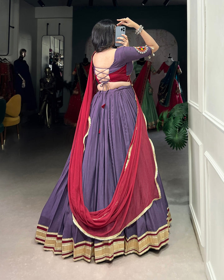 Designer Mauve Rayon Navratri Lehenga with Traditional Detailing
