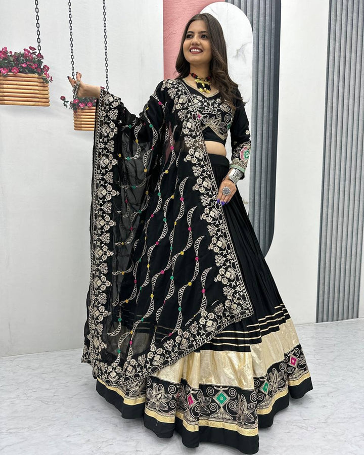 Dandiya Night Special: Black Lehenga with Gamthi Embroidered Blouse